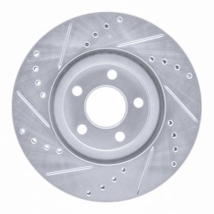 Chrysler PT Cruiser Brake Rotor (1) - Front Right - R1 Concepts - Drilled & Slotted - Silver - `03-`09